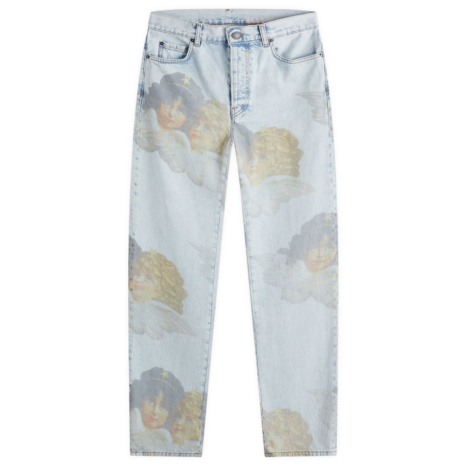 Džínsy Fiorucci Straight Fit Angel Print Jeans 24" Modrá | W01FPDJE075DN03DN07, 0