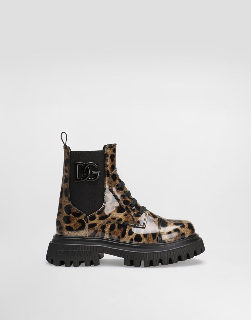 Doplnky Dolce & Gabbana Dolce & Gabbana Printed Shiny Calfskin Ankle Boots Hnedá | D11360AM568HA93M