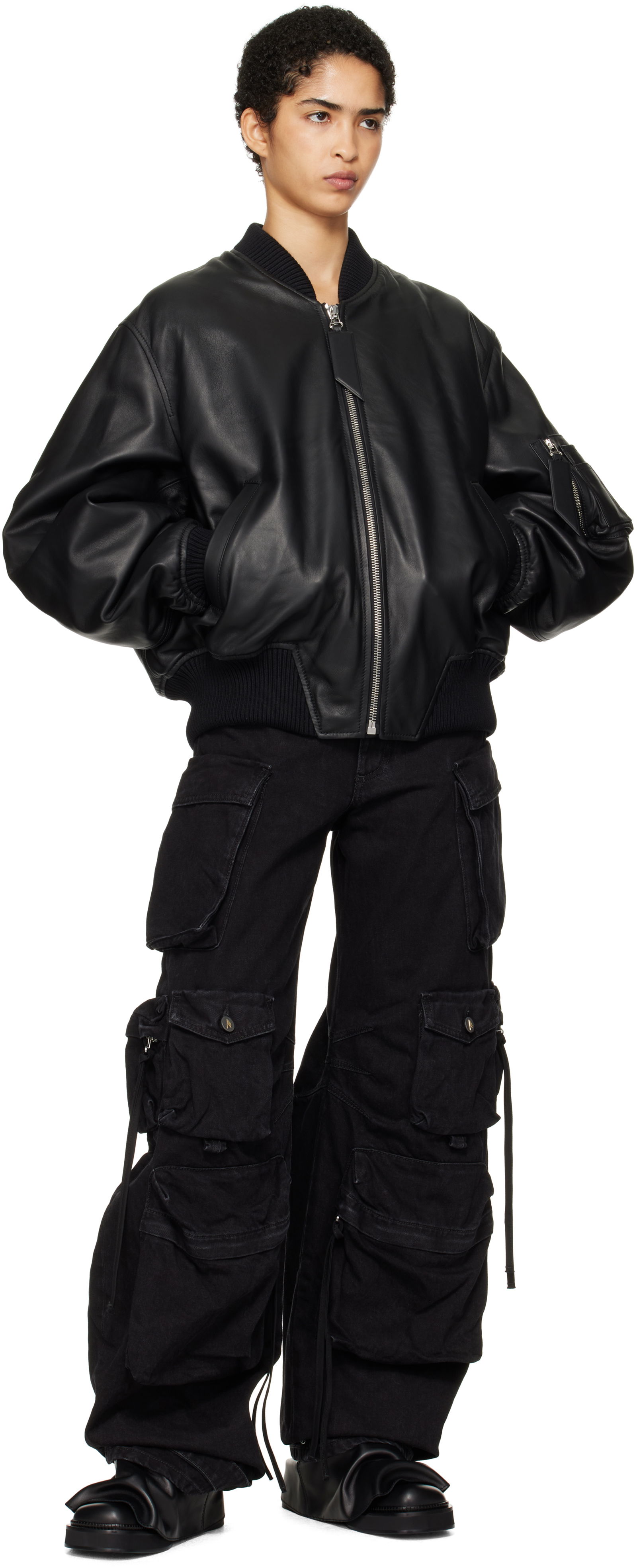 The Attico Anja Leather Bomber Jacket
