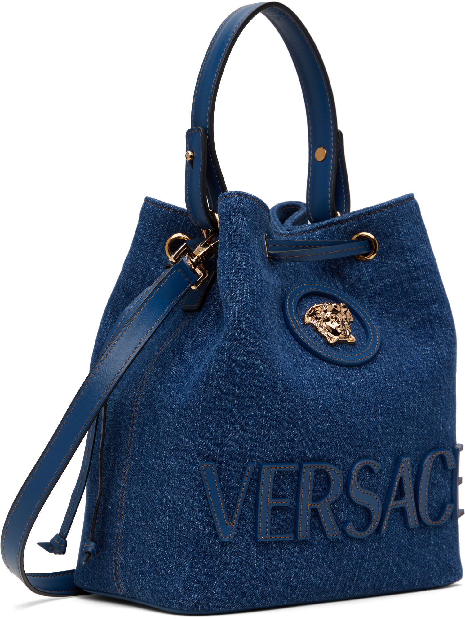 Kabelka Versace Versace 'La Medusa' Denim Bucket Bag Modrá | 1018297_1A04287_1UC7V, 1