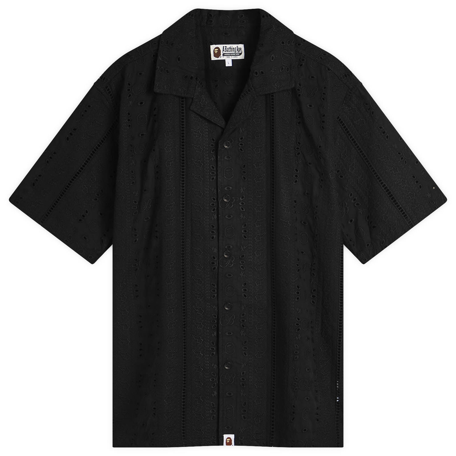 Košeľa BAPE A Bathing Ape Embroidery Open Collar Short Sleeve Shirt, Size Large Čierna | 001SRL301305M-BLK, 0