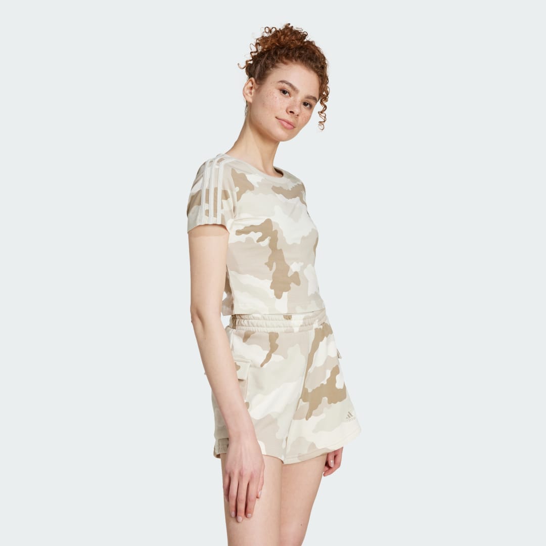 Crop Top adidas Performance Essentials 3-Stripes Camo Print Cropped T-Shirt Béžová | IY1681, 0
