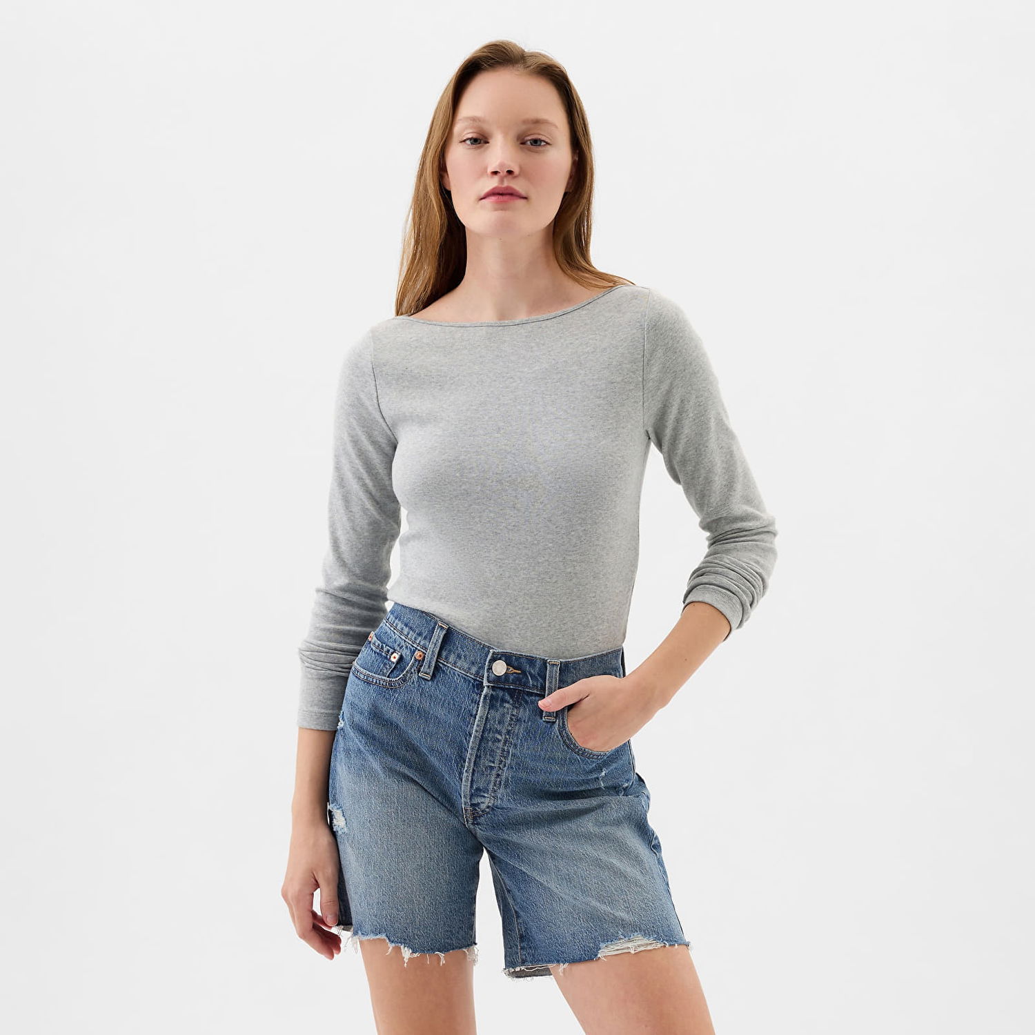Tričko GAP Top Longsleeve Bateau Neck Modal Top Grey Šedá | 540606-01, 0