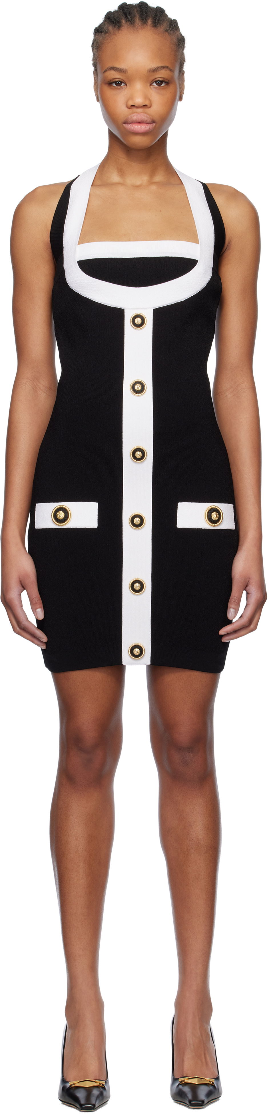 Šaty Balmain Balmain Two-Tone Halterneck Knit Mini Dress Čierna | EF1R2390KH99, 0