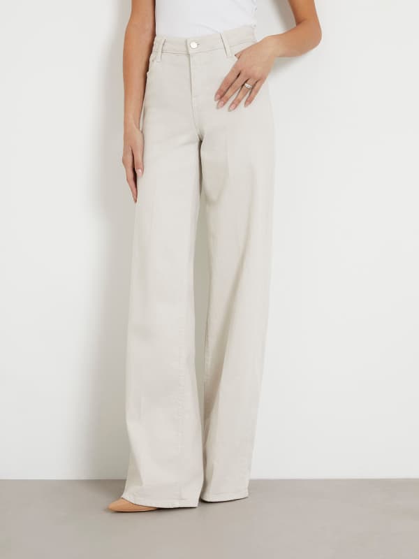 Nohavice GUESS Mid Rise Wide Leg Pant Béžová | W4RA96WFXVA, 0