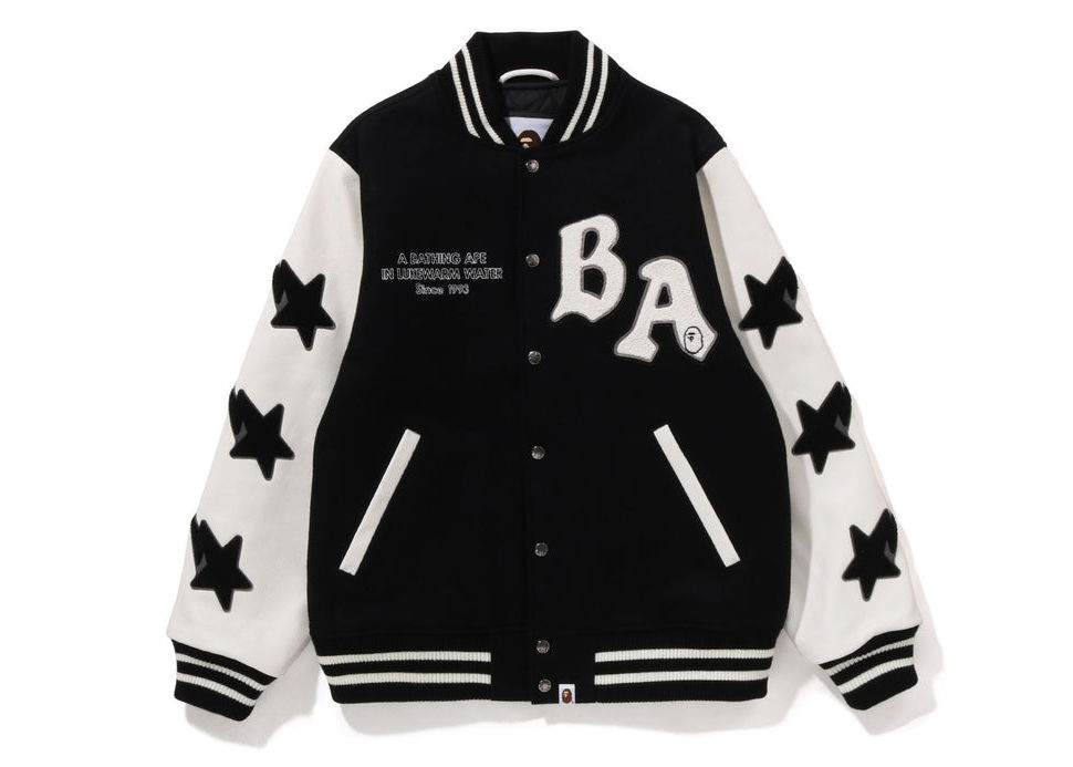 Bunda BAPE A Bathing Ape Relaxed Fit Varsity Jacket Čierna | 1I80-141-001, 0
