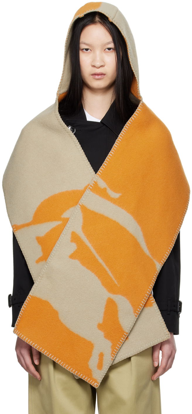 Šál Burberry Beige & Orange EKD Wool Hooded Scarf Béžová | 8090771, 0