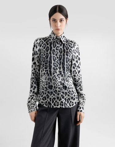 Košeľa Dolce & Gabbana Leopard-Print Silk Satin Shirt Šedá | F5R64TIS1WTHI13N, 3