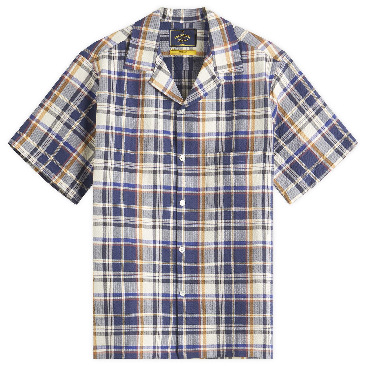 Košeľa Portuguese Flannel Men's Prainha Check Seersucker Vacation Shirt, Size Large Modrá | SS25-075-BLW, 0