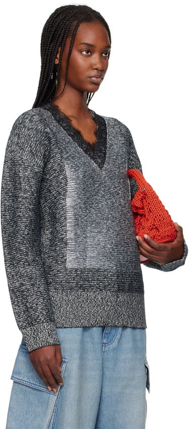 Sveter JW Anderson JW Anderson V-Neck Lace Trim Sweater Šedá | KW1400-YN0402, 1