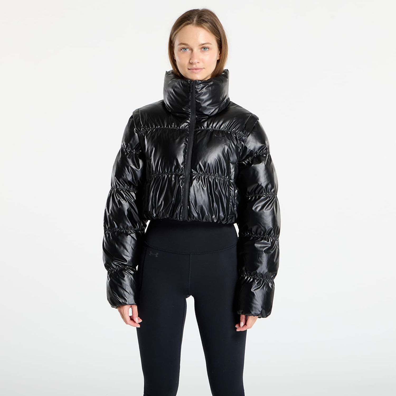 Prešívaná bunda adidas Originals Essentials Glossy Cropped Puffer Jacket Čierna | JX2988, 0