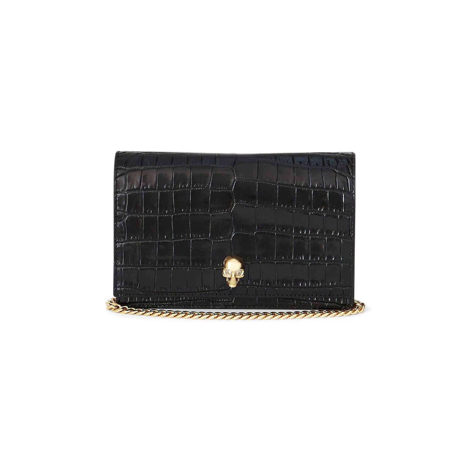 Peňaženka Alexander McQueen Alexander McQueen Small Skull Croc-Embossed Leather Chain Wallet Čierna | 6130881HB0G1001, 1