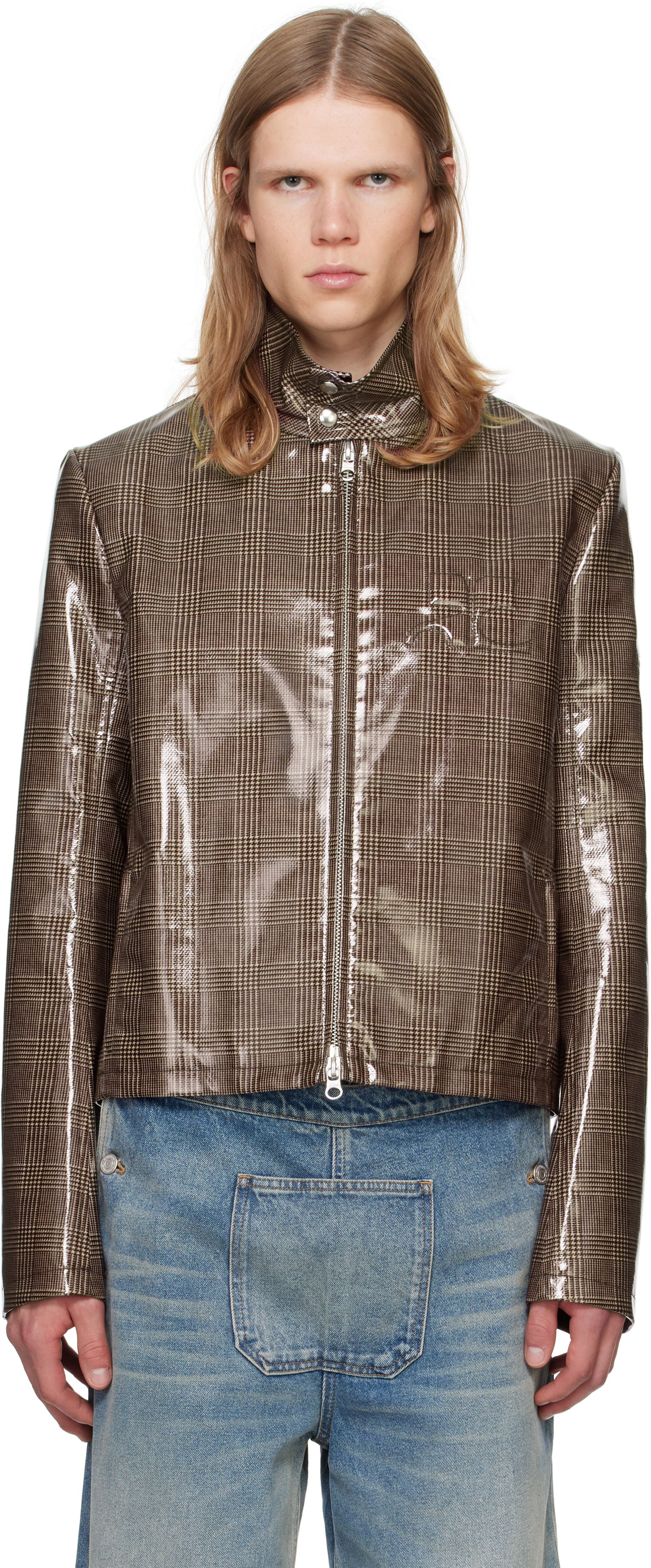 Bunda Courrèges Courrèges Prince Of Wales Vinyl Biker Jacket Hnedá | 324CBL195VY0023, 0
