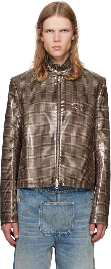 Bunda Courrèges Courrèges Prince Of Wales Vinyl Biker Jacket Hnedá | 324CBL195VY0023, 0