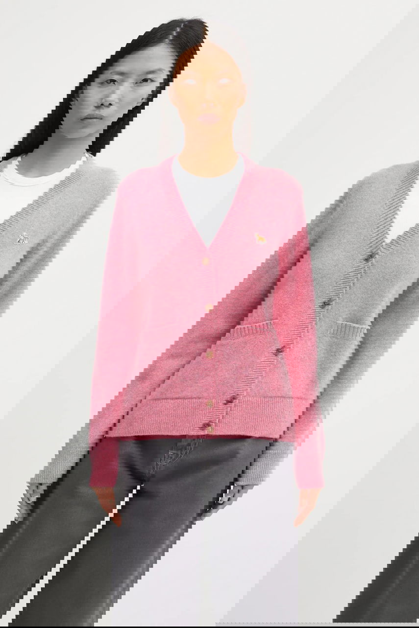 Sveter MAISON KITSUNÉ Maison Kitsuné Baby Fox Lambswool Boxy Cardigan Ružová | PW00501KT1006, 0