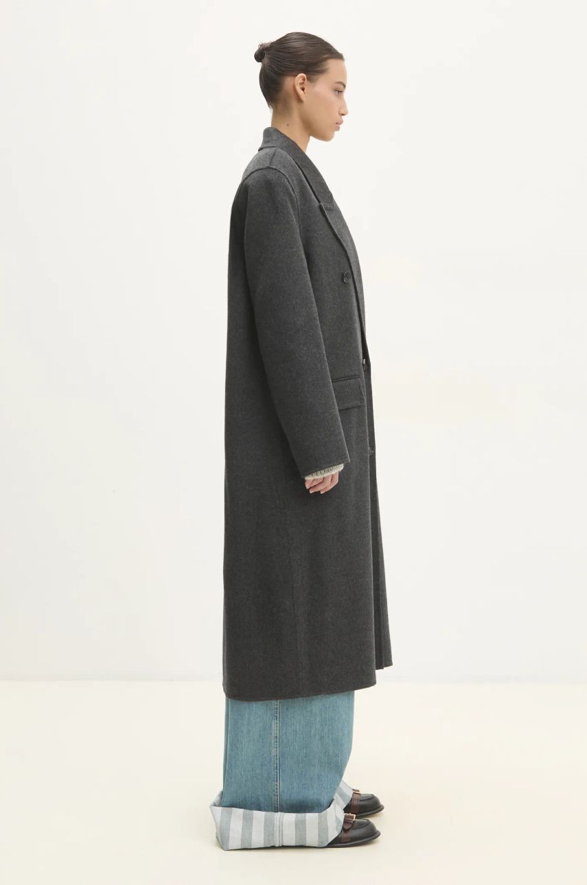 Kabáty Sporty & Rich Double Faced Cashmere Double-Breasted Overcoat Šedá | OW025500000GY17, 1