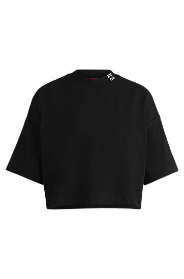 Crop Top BOSS Relaxed-Fit Cropped T-Shirt with Stacked Logo Čierna | 50520187, 0