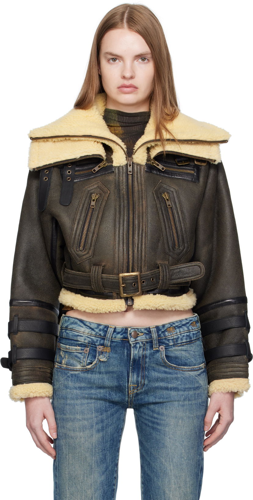 Bomber bunda R13 R13 Cropped Shearling Bomber Jacket Hnedá | R13WR423-R545A