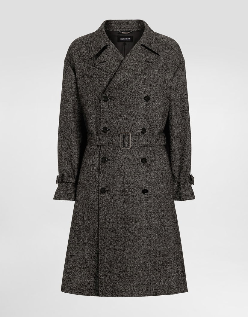 Trenčkot Dolce & Gabbana Dolce & Gabbana Double-breasted Wool Trench Coat Šedá | G052KTFM2G4S8031