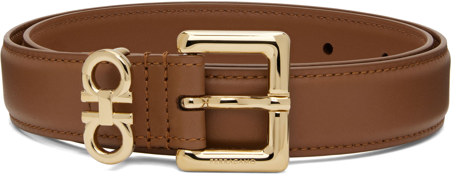 Opasok FERRAGAMO Salvatore Ferragamo Double Gancini Fixed Belt Hnedá | 780417, 0