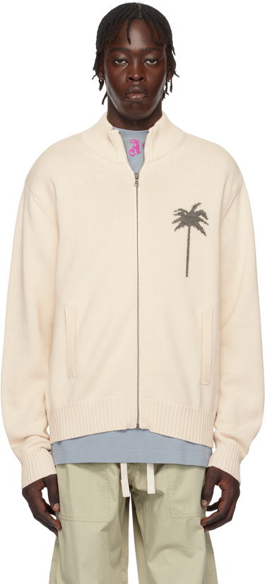 Bunda Palm Angels Knit Track Jacket With Palms Embroidery Béžová | PMHA061S25KNI0010308, 0
