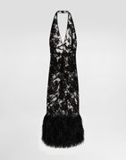 Dolce & Gabbana Chantilly Lace Halter Dress with Feather Trim