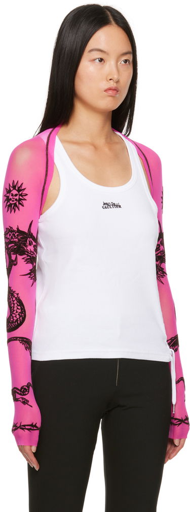 Tielko Jean Paul Gaultier Jean Paul Gaultier 'Safe Sex' Tattoo Print Mesh Shrug Biela | 23/15-F-TO120I-T001-22, 1