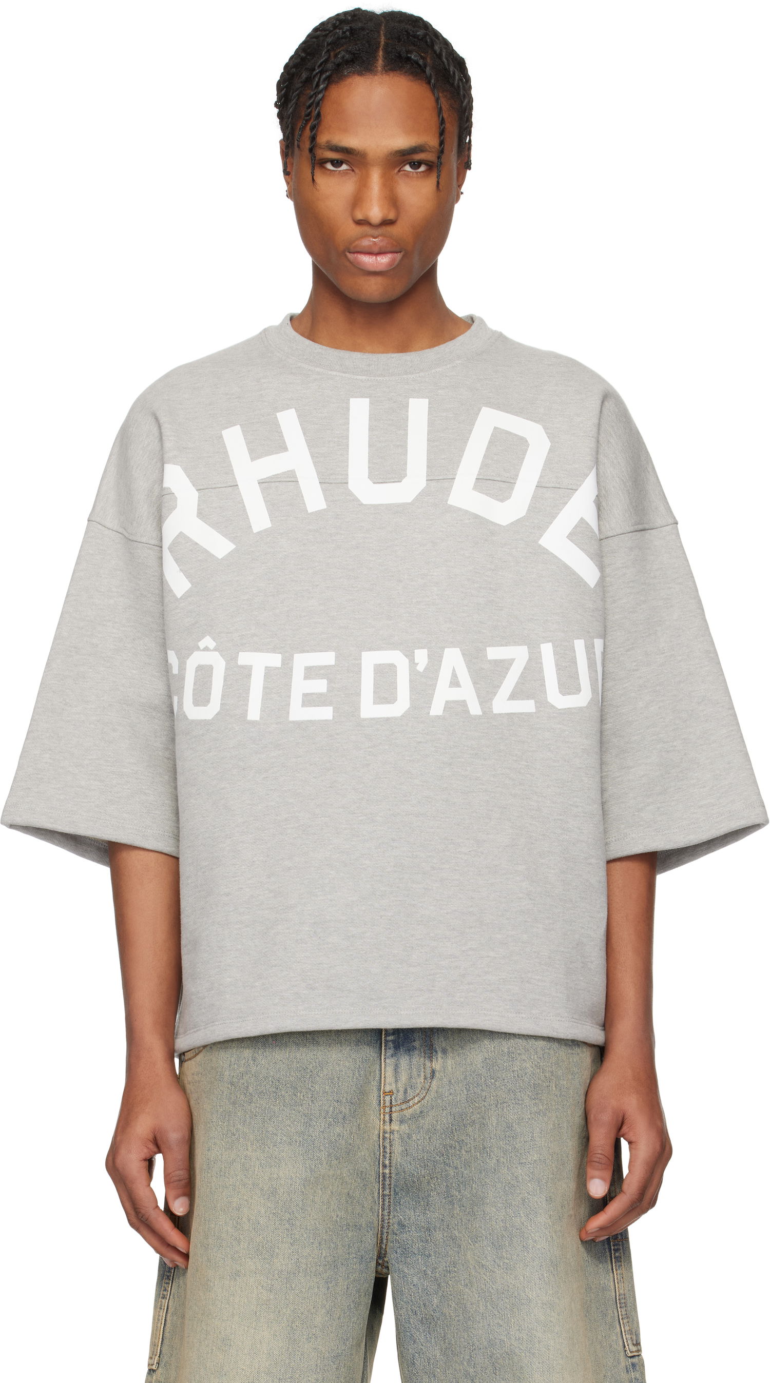 Sveter Rhude Rhude 'Côte D'Azur' Boxy Mid-Sleeve T-Shirt Šedá | RHPS25TT23012, 0