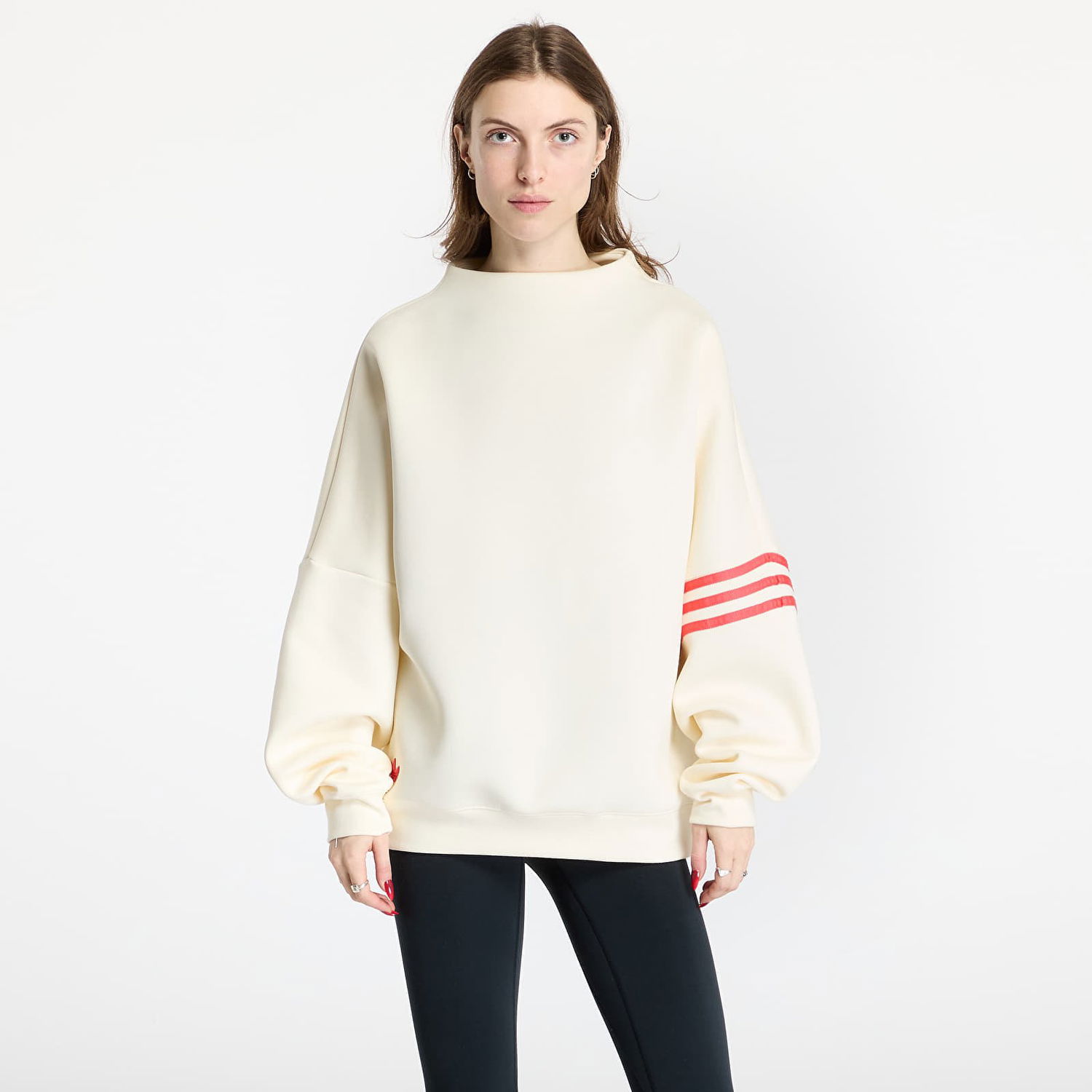 Mikina adidas Originals Oversized Mock Neck Sweatshirt Biela | JI8522, 0