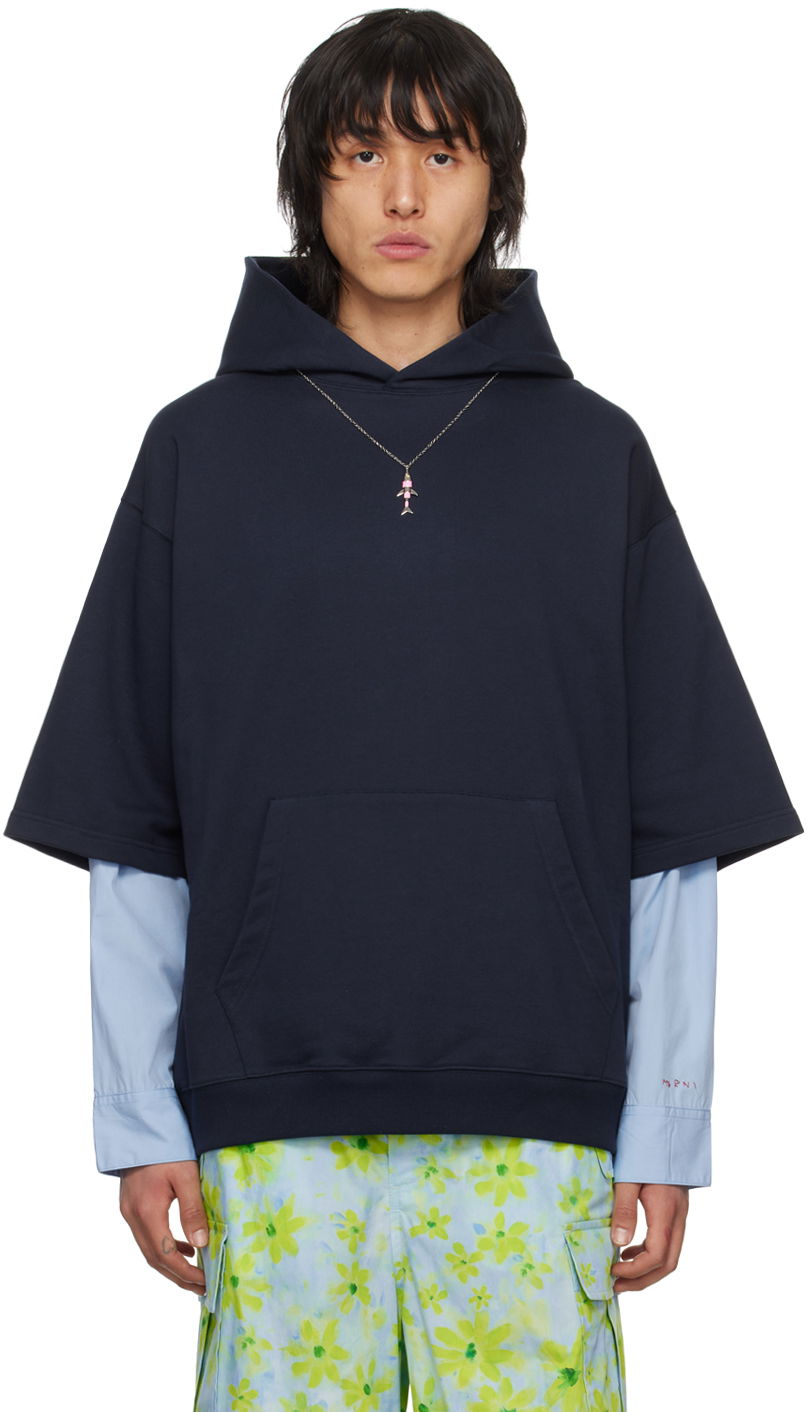 Mikina Marni Layered Hoodie Navy | FUMU0110Q6 UTC301