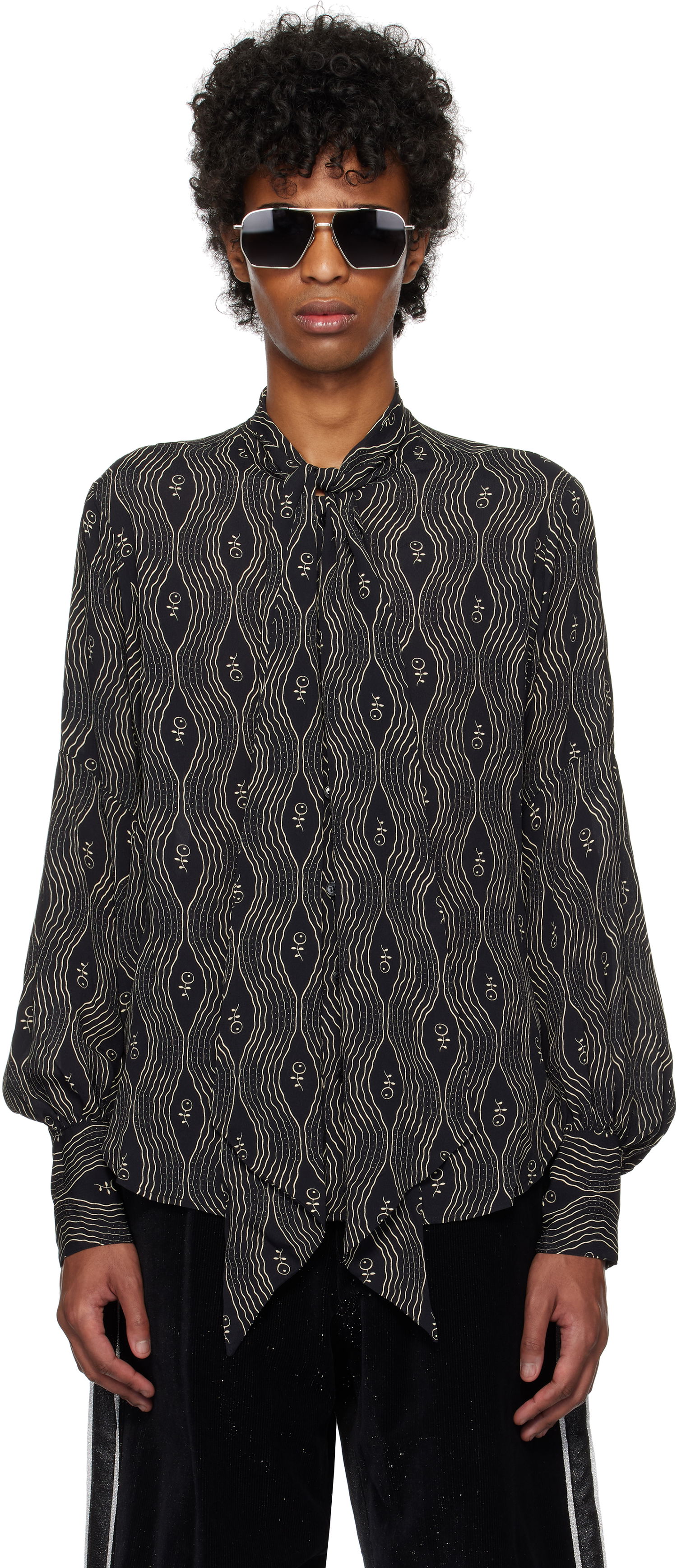 Košeľa Anna Sui Anna Sui Printed Tie-Neck Shirt Čierna | M1025B22, 0