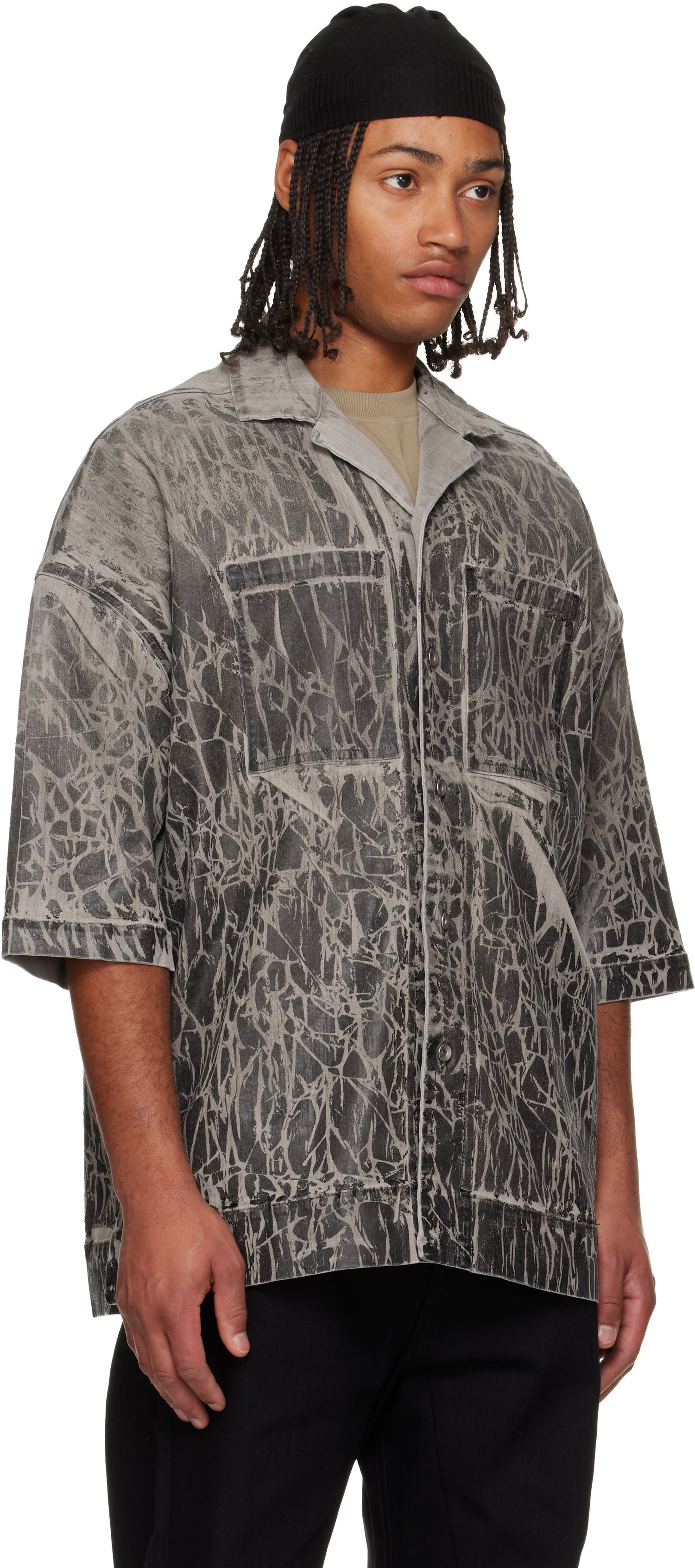 Košeľa Rick Owens DRKSHDW Concordians Magnum Tommy Short-Sleeve Patterned Denim Shirt Šedá | DU02E7294 SDWF, 1