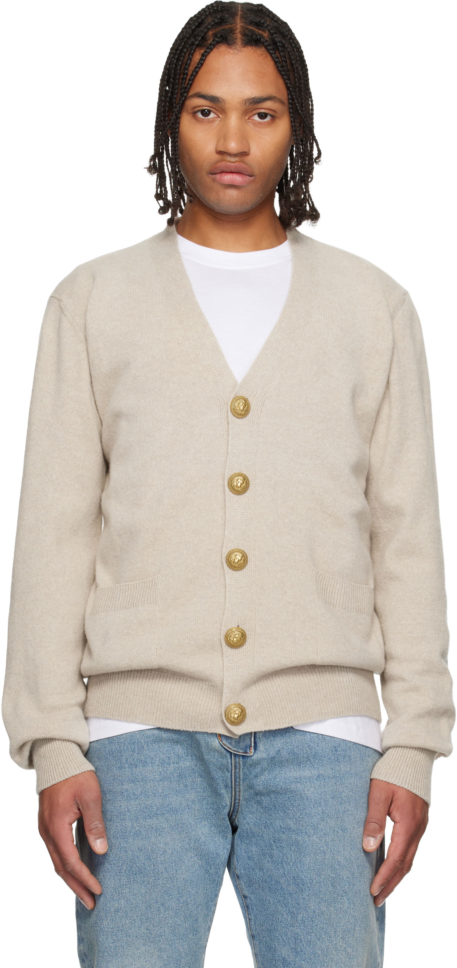Sveter Balmain Eco-Cashmere Cardigan Béžová | FH1KL081KI87, 0