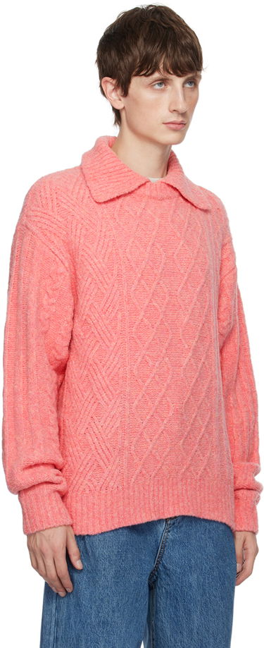 Sveter ADER ERROR Long Sleeve Cable Knit Polo Sweater Ružová | BMADFWKT0102PK, 4