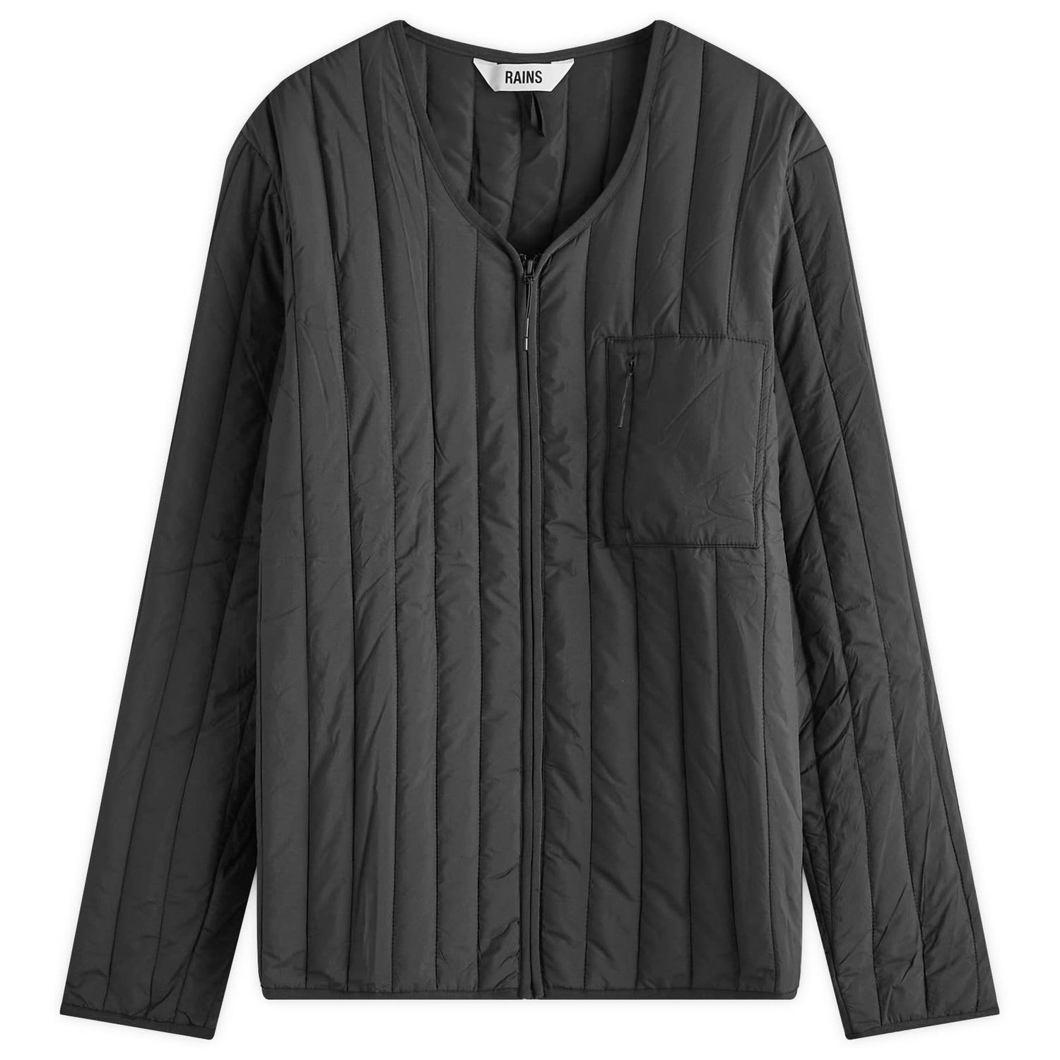 Bunda Rains Banja Liner Quilted V-Neck Jacket with Zippered Chest Pocket Čierna | 21670-01, 1