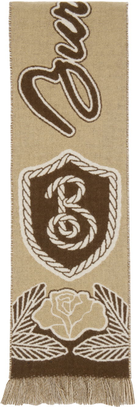 Šál Burberry Beige 'B' Shield Graphic Wool & Cashmere Scarf Hnedá | 8099595, 0