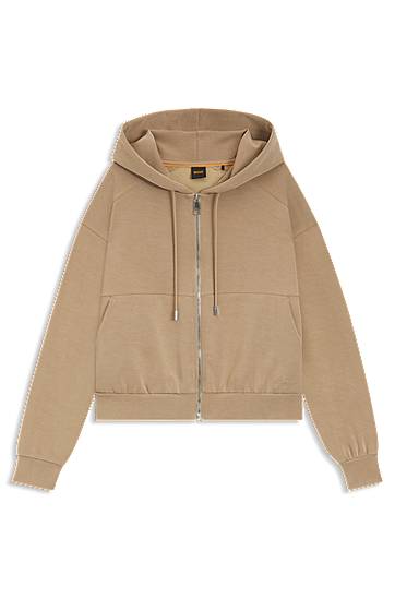 Mikina BOSS Oversized-fit zip-up hoodie with logo embroidery Béžová | 50547813