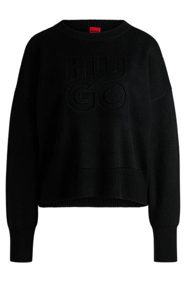 Sveter BOSS Relaxed Fit Embossed Logo Sweater Čierna | 50532140, 0