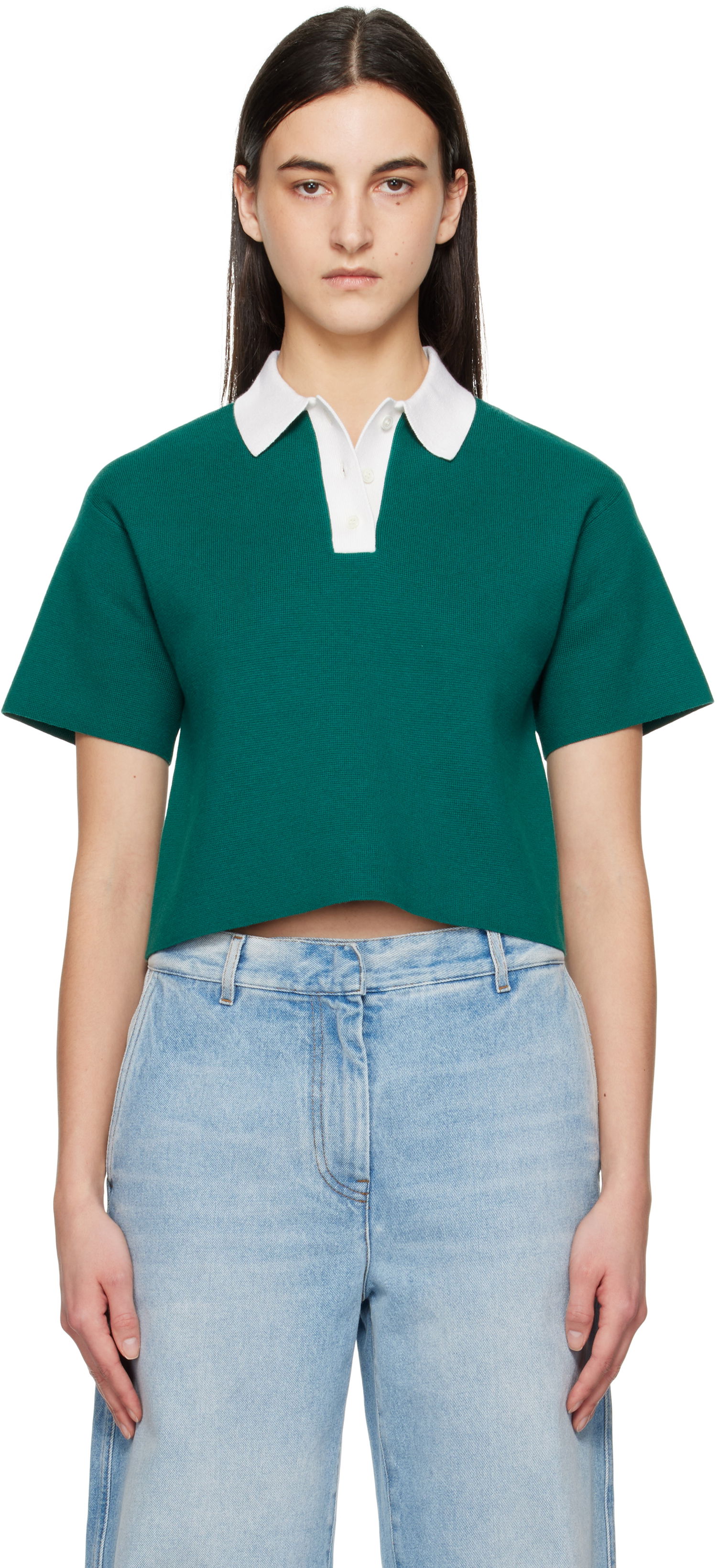 Polo tričko JW Anderson JW Anderson Cropped Knitted Polo Zelené | KW1358-YN0398, 0