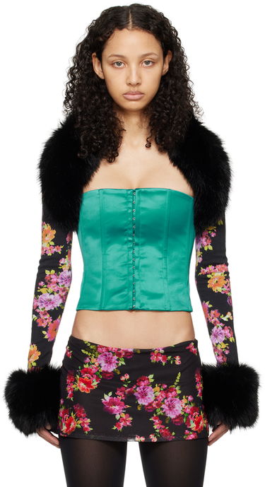 Tielko GUIZIO GUIZIO Floral Print and Faux Fur Cardigan Zelené | R24645, 0