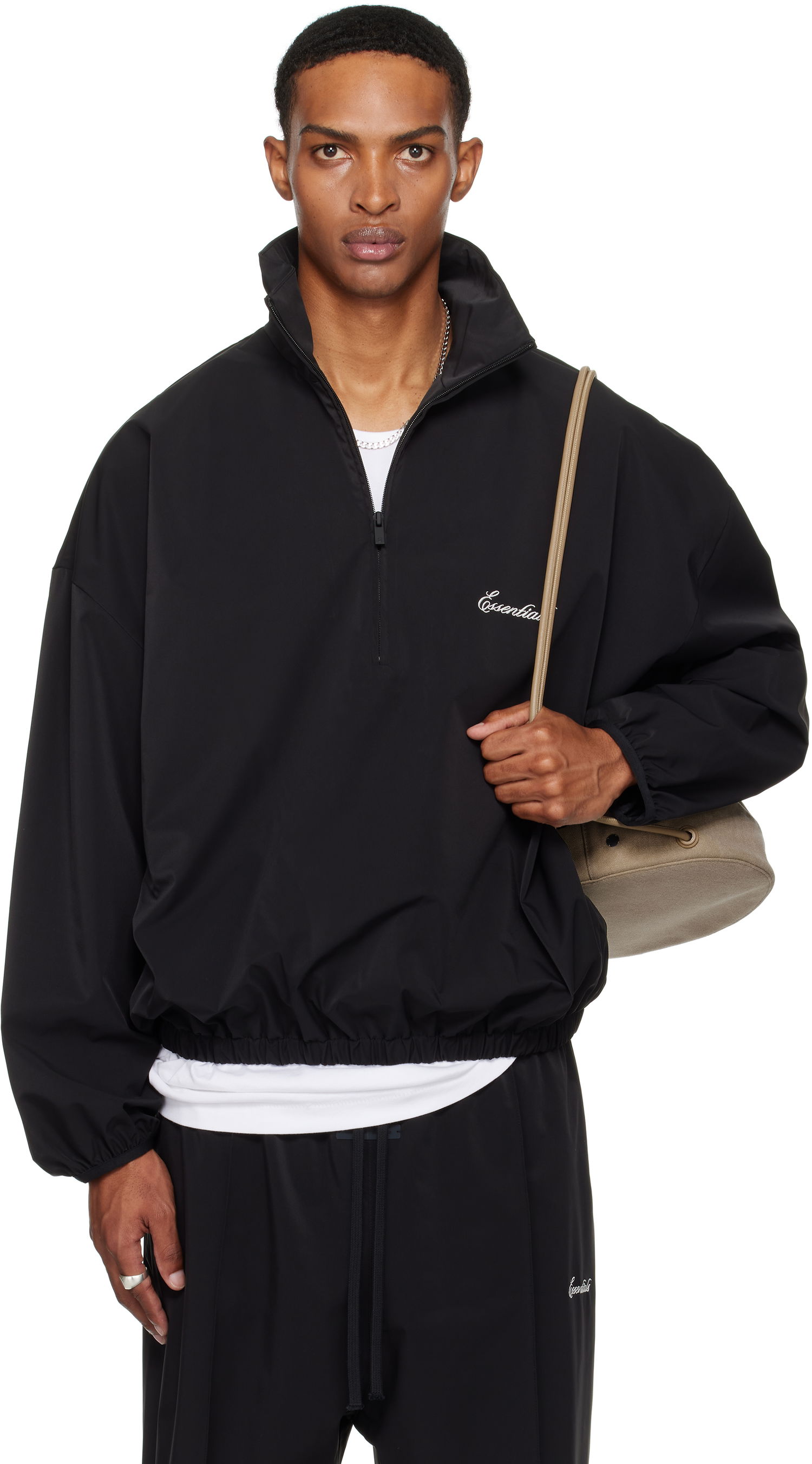 Bunda Fear of God ESSENTIALS Sporty Half-Zip Jacket Čierna | 202SP256720F, 0