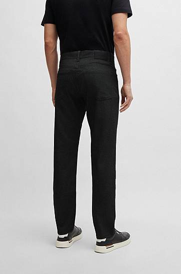 Nohavice BOSS Maine Regular-Fit Anti-Wrinkle Mouliné Twill Trousers Čierna | 50519767, 1