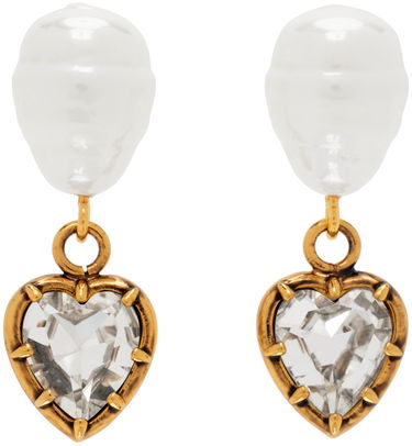 Náušnice Erdem Pearl & Crystal Heart Drop Earrings Metalická | AW23_1640PCAGP, 0