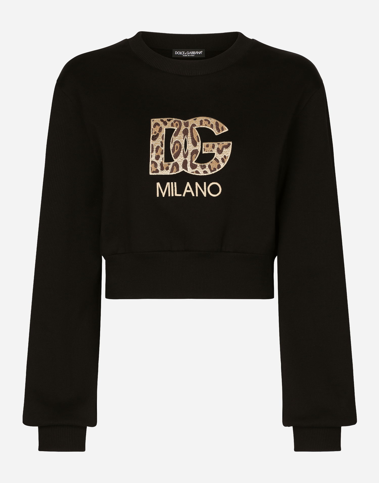 Mikina Dolce & Gabbana Cropped Jersey Sweatshirt With Embroidered Dg Patch - Woman T-shirts And Sweatshirts Black Cotton 3 Čierna | F9R31ZGDBZYN0000, 0