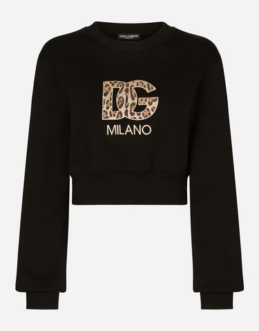 Mikina Dolce & Gabbana Cropped Jersey Sweatshirt With Embroidered Dg Patch - Woman T-shirts And Sweatshirts Black Cotton 3 Čierna | F9R31ZGDBZYN0000, 0
