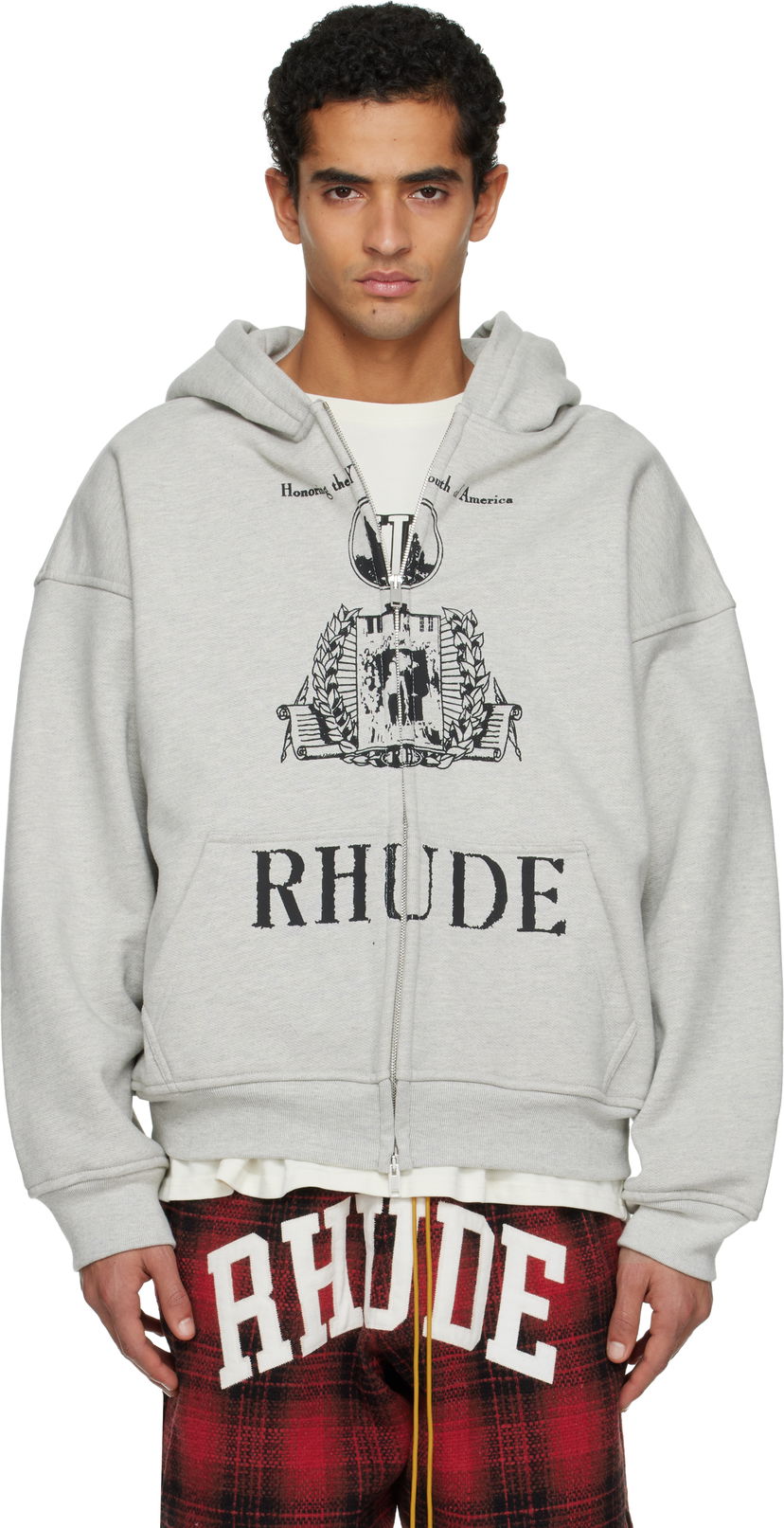 Mikina Rhude 'Youth Of America' Zip-Up Hoodie Šedá | RHFW25HO02829