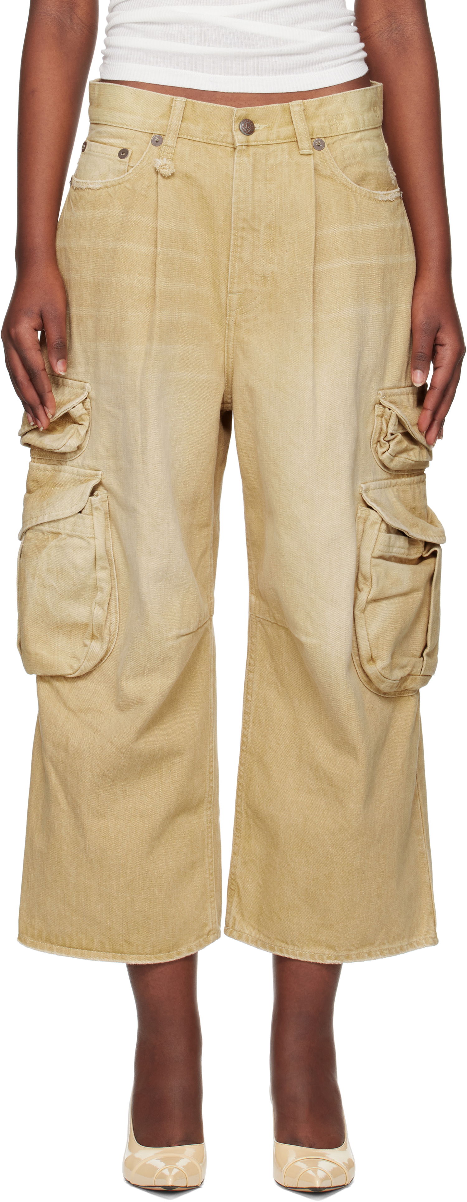 Cargo nohavice R13 R13 Cropped Multi Pocket Cargo Pants Béžová | R13WD246-D235A, 0
