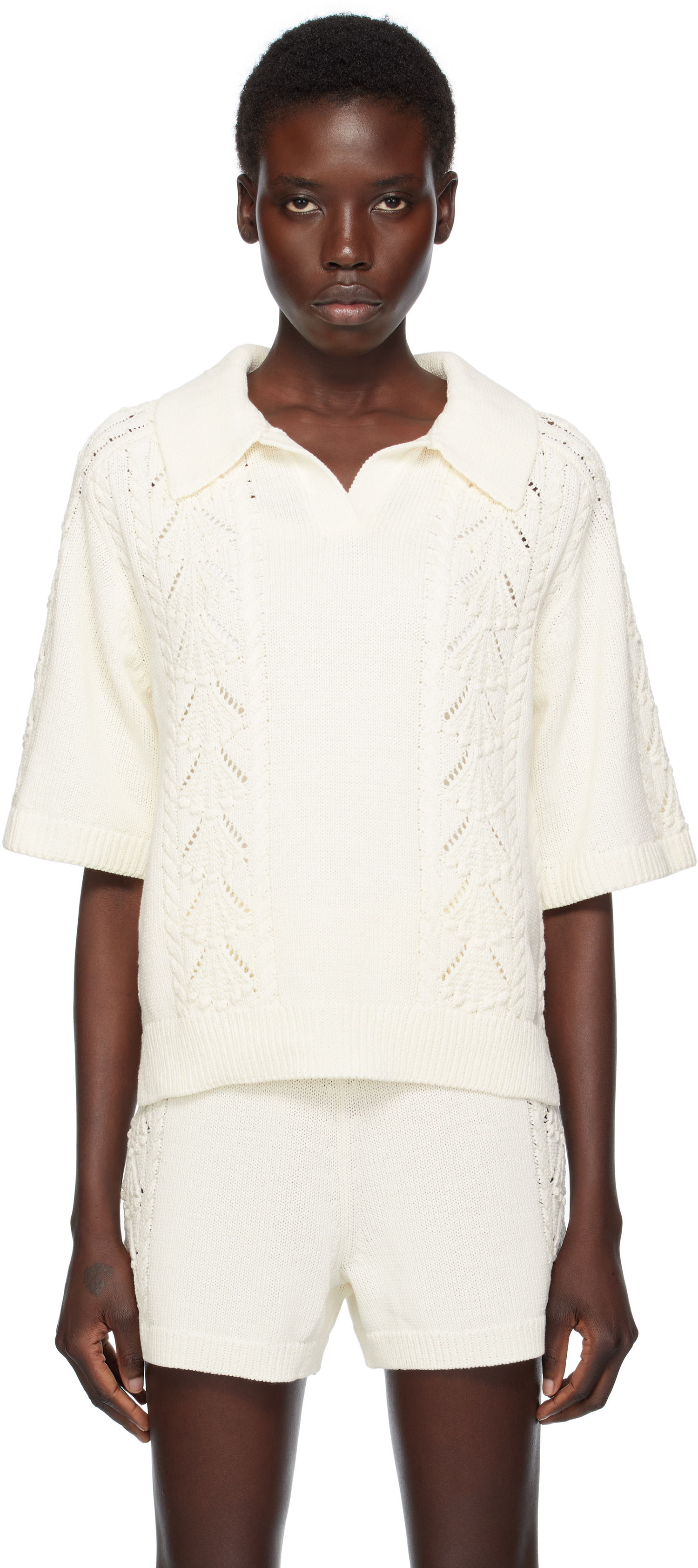 Polo tričko Loulou de Saison Loulou de Saison Kina Knit Polo Shirt Biela | KINA, 0