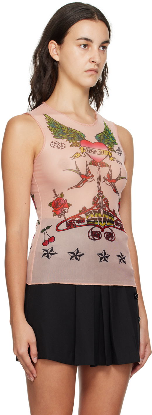 Tielko Anna Sui Anna Sui Tattoo Mesh Tank Top Ružová | 723020, 1