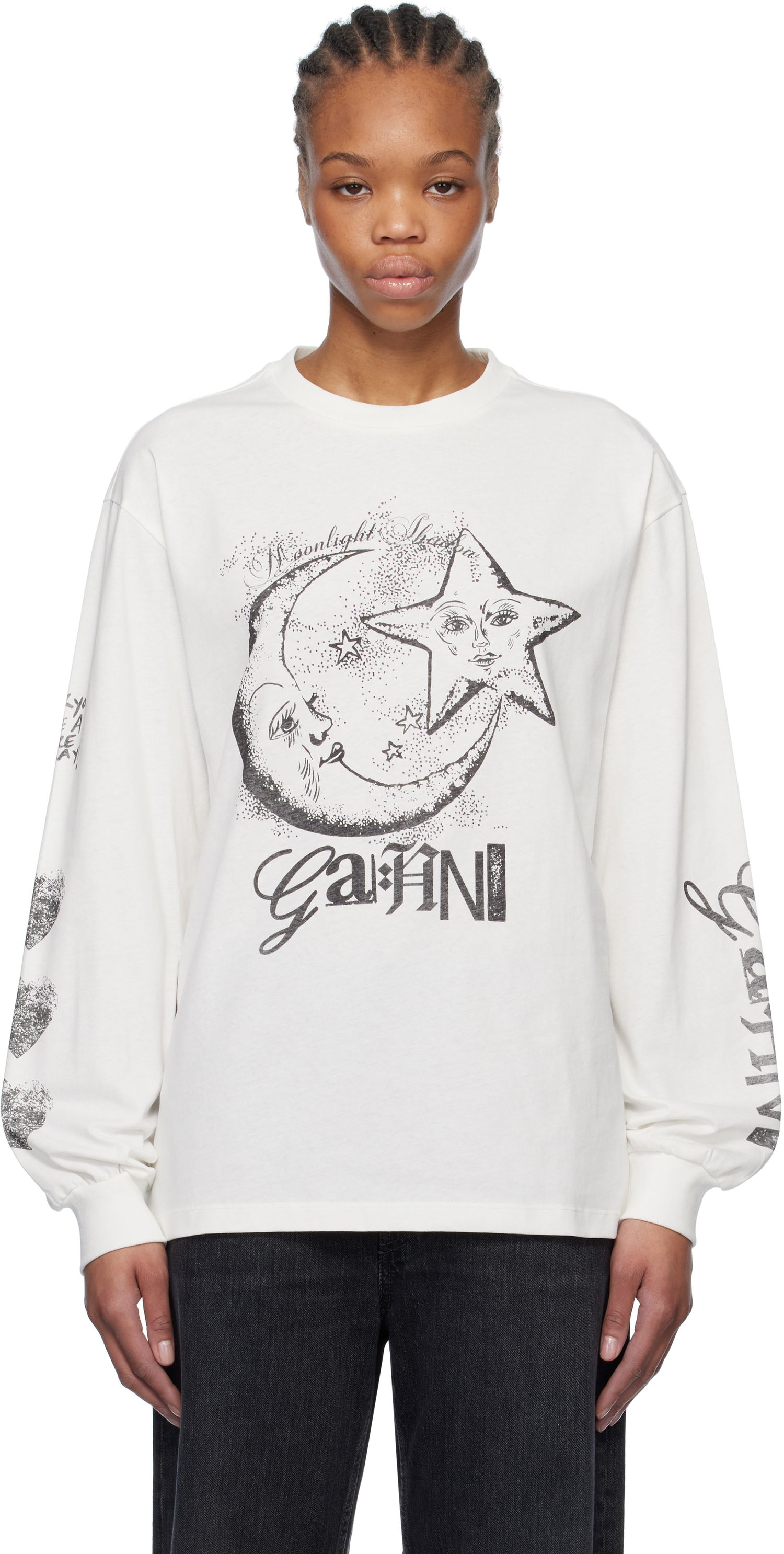 Tričko GANNI GANNI Future Heavy Long Sleeve T-Shirt Biela | T4064, 0